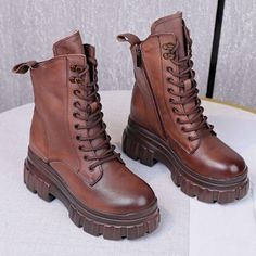 Put on your boots for new steampunk adventures! Steampunk platform boots for women Type of closure: laces Composition: genuine leather platform height: 5cmBoot Height: mid-calf Steampunk Fashion, Boots For Women, Dr. Martens Boots, Platform Boots, Brown Boots, Mid Calf, Combat Boots, Put On, Contemporary Style