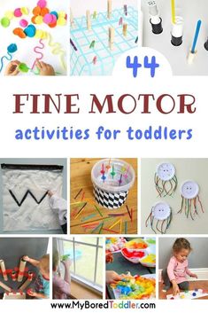 four different activities for toddlers to do with fine motor sticks and crayons