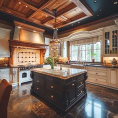 a large kitchen with an island in the middle