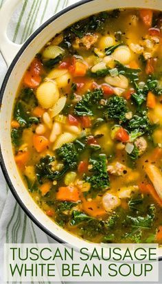 a white bean soup with spinach, carrots and other vegetables