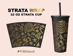 the strat wrap is designed to look like an ugly cup with gold foil on it