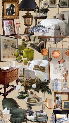 a collage of photos with furniture and pictures