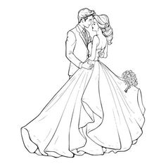 the bride and groom are kissing in their wedding dress coloring pages for adults, adult