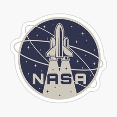 the nasa logo sticker is shown in blue and white, with stars around it