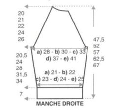 an image of a manche droite with measurements for the top and bottom