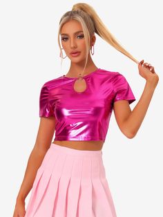 Shop Allegra K for metallic keyhole short sleeve party shiny holographic crop top you are looking for, get more women's blouses for yourelf. Order now! Free Returns! Y2k Colorful Outfits, Bach Themes, Holographic Crop Top, Metallic Shorts, Tiktok Outfits, Rave Outfit, 80s Party, Shiny Clothes, Shorts Skirts