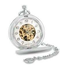 An enchanting design, this pocket watch from James Michael is certain to become a treasured keepsake. Crafted in a satin-finished silver-toned alloy, this quality timepiece features a 47.0mm case, silver-toned dial with a skeleton view into the watch works, easy-to-read numeric markers, second hand, and double dust covers. The traditional hand-wind movement ensures accurate timekeeping. Sure to be treasured, this intriguing pocket watch includes a one-year limited manufacturer's warranty. Pocket Watch Tattoo, Black Numbers, Mechanical Pocket Watch, Watch Tattoos, Skeleton Watches, Peoples Jewellers, Fossil Watches, Watches Unique, Pocket Watches