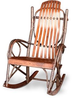 a wooden rocking chair on a white background