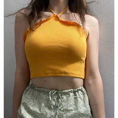 Zara Y2k Style Yellow Ribbed Ruffle Trim Cropped Halter Top Medium Nwt New - 95% Cotton 5% Spandex Y2k Spring Crop Top Halter, Y2k Spring Crop Halter Top, Yellow Zara Tops With Ruffles, Y2k Spring Halter Crop Top, Y2k Style Spring Halter Crop Top, Zara Yellow Ruffled Tops, Spring Y2k Halter Neck Top, Y2k Halter Neck Top For Spring, Y2k Style Halter Neck Tops For Spring