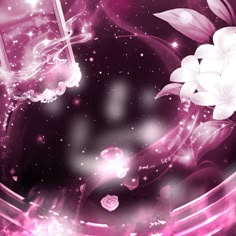 an abstract pink background with flowers and sparkles