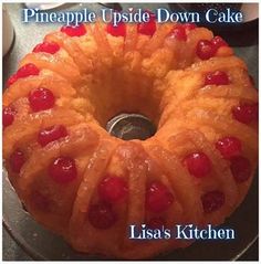 the pineapple upside down cake has been sliced