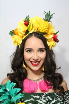 Fruits Flower Crown Headband Fruit Carmen Miranda Headpiece - Etsy Watermelon Costume, Mexican Halloween, Carnaval Outfit, Fruit Costumes, Fascinator Hats Diy, Pineapple Watermelon, Coco Beach, 40th Birthday Party Decorations, Bride Hair Piece