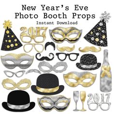 New Year's Photo Booth Props - INSTANT DOWNLOAD - EZscrapbooks Scrapbook Layouts Activity For Christmas, New Year Photos, Bamboo Skewers, Color Printer, Booth Props, Local Crafts, Paper Straws, Photo Booth Props, Strong Adhesive