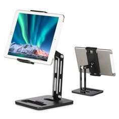 an ipad and tablet holder on a white background with the same device attached to it