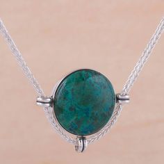 Andean Chrysocolla and Sterling Silver Pendant Necklace - Essence of Time | NOVICA Metal Jewelry Making, Lapis Ring, Precious Gift, Sterling Silver Dangle Earrings, Sterling Silver Necklace Pendants, Silver Pendants, Of The Earth, Silver Earrings Dangle, Jewelry Packaging