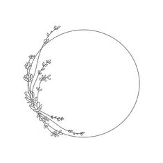 a black and white drawing of a round frame with flowers on it's side