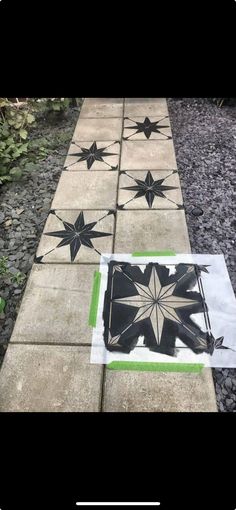 some black and white stars on the ground