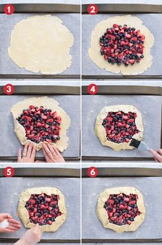 step by step instructions on how to make an uncooked pie crust with berries