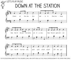 sheet music with the words down at the station