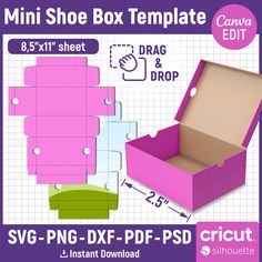 an open box with instructions for how to make a paper shoe box template and cut outs