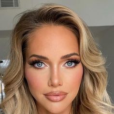 Devynne Johnson on Instagram: "I mean how could I pick one?! @kourtney_kellar is a real life doll 😍💕  Makeup by me @devynne_mua   Lashes are @amandobeauty_dmuj in “Confidence”" Doll Wedding Makeup, Glam Makeup On Blondes, Bridal Glam Blue Eyes, Full Glam Wedding Makeup Blonde Hair, Glam Makeup Blonde Blue Eyes, Bridal Make Up, Wedding Eye Makeup, Dramatic Eye Makeup, Bridesmaid Makeup