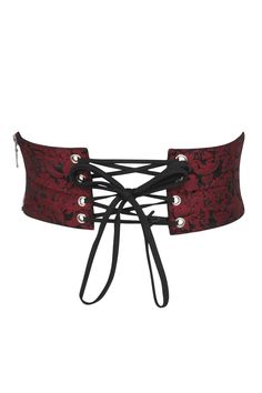 Spice up your wardrobe with the Maroon Brocade Corset Inspired Belt! Sexy and stylish, this corset offers practicality and maximum comfort in a gorgeous silhouette. Perfect for adding a daring new piece to your collection, this classic style will flatter any figure. Upgrade your style with this timeless piece today! Style: Corset Style Belt Collection: Steampunk Fashion Design Features: Side Zipper Opening Colour: Red and Black Fabric Outer: 100% Brocade Polyester Gothic Fitted Corset With Hook And Eye Closure, Elegant Red Fitted Corset Belt, Gothic Corset Belt For Evening, Fitted Overbust Corset Belt With Hook And Eye Closure, Gothic Fitted Corset Belt With Corset Back, Gothic Corset Belt For Night Out With Boned Bodice, Elegant Fitted Corset Belt For Costume Party, Fitted Corset With Hook And Eye Closure, Fitted Underbust Corset With Hook And Eye Closure