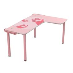 a pink children's desk with an animal print on the top and bottom part