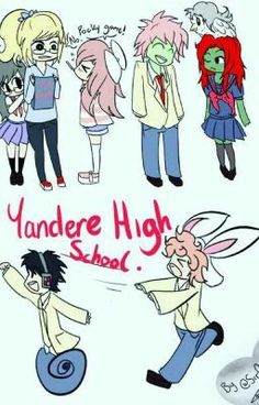 an image of various cartoon characters with the words vandere high school