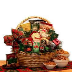 a christmas gourmet gift basket with snacks