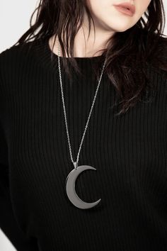 Luna Necklace [S] | Killstar Luna Necklace, Witchy Outfits, Luna Moon, Moon Witch, H U, Dog Hoodie, Moon Pendant, Moon Necklace, Long Chain