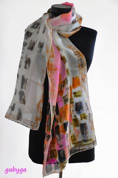 Hand painted Silk Scarf/Painted silk scarf/Woman luxury от GABYGA Scarf Painting, Painting On Silk, Abstract Scarf, Luxury Silk Scarves, Silk Scarf Painting, Hand Painted Silk Scarf, Painted Silk, Hand Painted Silk, Luxury Silk