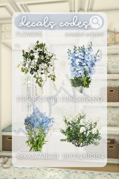 four different types of flowers on display in a room