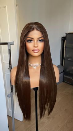 Dark Brown Lace Front Synthetic Wig For Brunettes/ Brown Straight Hair Wig With 13x3 Lace/ Natural Looking Wigs By Tayorichhair 🚚DELIVERY 🚚  UK 1-2 working days INTERNATIONAL 5-8 working days 💜 FEATURES Wigs are in stock and are dispatched straightaway. Hair Type - Heat Resistant Synthetic Fibres Cap Size - Medium 22.5(adjustable) Color - Dark Brown Length- 24 inches Hair Pattern - Straight Lace Type - 13x3 Swiss Lace Density- 150% Frontal Size 13x3 with supportive combs and elastic bands  Do not exceed temperature of when styling 130C. Safer to avoid use of heat for wig to last longer. NOTE: kindly inform us if you have perfume or scents allergies (or just want your wig perfume free) as our wigs are typically fruity scented.  POLICY NO EXCHANGE/RETURN ON WIGS THAT HAVE BEEN TRIED ON, W Brown Hair Wig, Brown Lace Front, Brown Straight Hair, Hair Pattern, Straight Hair Wig, Natural Looking Wigs, Brown Hair Inspo, Hair Patterns, Synthetic Fibres