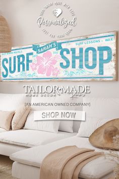 surfboard decor sign on old distressed faux wood with the words [family name] Surf Shop, with big pink flower, and the words daily board rental, surf lessons and wax Teen Boy Bedroom Artwork Wake Surf, Beachy Teen Bedroom Artwork, Beachy Teen Bedroom, Vintage Surf Decor, Surfboard Room Decor, Surfer Girl Style Bedroom, Surf Shack Decor, Surfboard Room, Surfer Bedroom