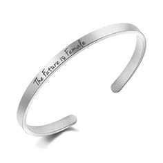 a silver cuff bracelet with the words, we are very happy