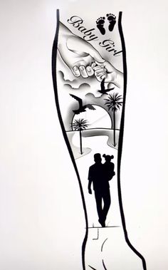 the silhouette of a man and woman walking in front of a tall vase with palm trees