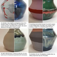 four different types of vases are shown in the same color and pattern as each one