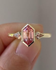 4.00 CT Peach Pink Hexagon Cut Moissanite Engagement Ring/ 14K Solid Gold Three Stone Ring/ Promise Bezel Ring For Her/ Proposal Bridal Ring Ring | Engagement Ring | Art Deco Ring | Vintage Ring | 925 Silver Ring | Moissanite Ring | Diamond Ring | Anniversary Ring | Wedding Band | Art Deco | White Gold Ring | Promise Ring | Estate Ring | Hexagon Cut | Hexagon Cut Diamond Ring | Hexagon Cut Engagement Rings | Hexagon Cut Ring | Hexagon Diamond | Hexagon Diamonds For Sale | Hexagon Cut Moissanite Pink Moissanite Engagement Ring, Pink Moissanite Ring, Bezel Set Engagement Ring, Hexagon Diamond, Bezel Set Ring, Pink Sapphire Ring, Bezel Ring, Diamond Anniversary Rings, Moissanite Ring