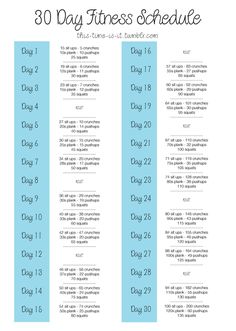 the 30 day fitness schedule is shown in blue