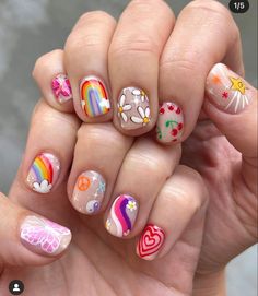 Nails Rainbow, Nail Shapes Square, Kids Nail Designs, Nail Art For Kids, Fruit Nail Art, Rainbow Butterfly, New Nail Art, Rainbow Nails