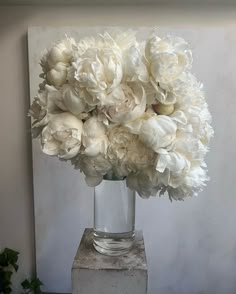 a vase filled with white flowers on top of a table