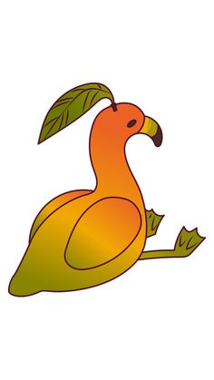 an orange bird with green leaves on it's head, sitting in front of a white background