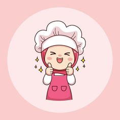 Cooking Design Art, Cute Kawaii Characters, Logo Kitchen Design, Cute Chef Cartoon, Female Chef Logo, Logo Design For Food Business, Cooking Logo Design