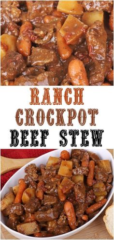 the recipe for ranch crockpot beef stew is shown