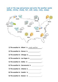 the weather map worksheet for students to practice their english speaking and writing skills