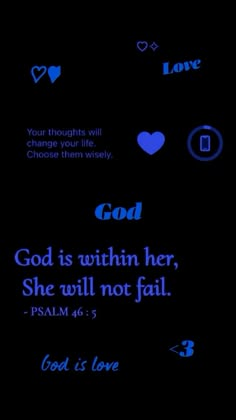 an image of the words god is within her, she will not fail