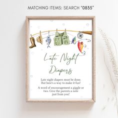 a framed poster with clothes hanging on a line and the words life night dispenses