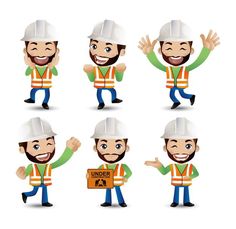 a set of cartoon construction worker with different poses