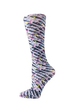 "A cute and therapeutic compression sock for those on the go! Knee Length, Closed Toe Fits Women's Shoe Sizes 5-11 Fits Calf Circumference up to 17\", Wide Calf up to 22\" 8-15 or 10-18 mm/Hg Graduated Compression 95% Nylon, 5% Spandex, Latex Free They feel good and are fashionable and fun!" Traditional Socks, Parker Outfit, Pink Monkeys, Dapper Dogs, Camo And Pink, Alegria Shoes, Compression Socks, Wide Calf, Fashion Socks