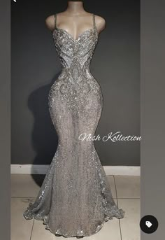 Silver Glitter Prom Dresses, Prom Dress Black Women Silver, Silver Bling Dress, Prom Dresses With Gems, Shop Prom Dresses, Prom Dresses Expensive, Silver Dress Nail Ideas, Silver Grey Prom Dress, Silver Custom Prom Dress